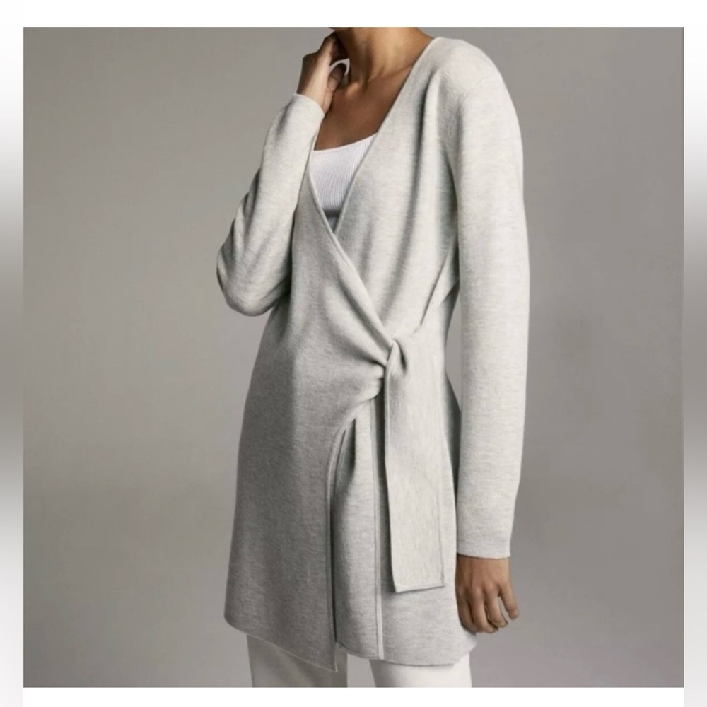 Aritzia Babaton Renzo Side Tie Wool Linen Blend Light Cardigan Gray